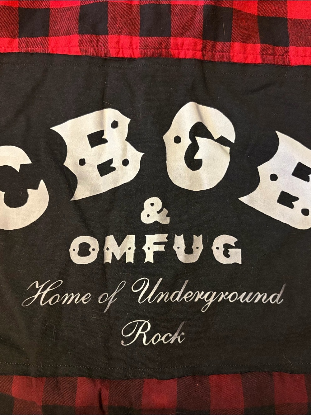 Upcycled CBGB OMFUG Graphic Ombré Dyed Red and Black Plaid Flannel Shirt Sz Med - Picture 7 of 7